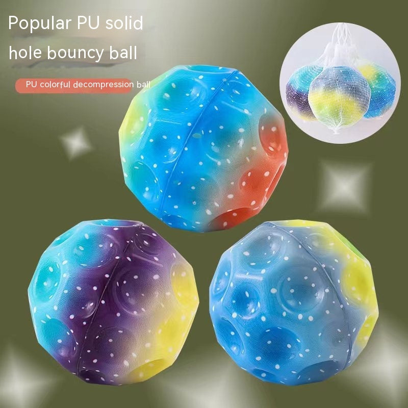 Colorful Hole Ball Soft Bouncy Ball Anti-fall Moon Shape Porous Bouncy Ball Kids Indoor Toys Ergonomic Design Elastic Ball