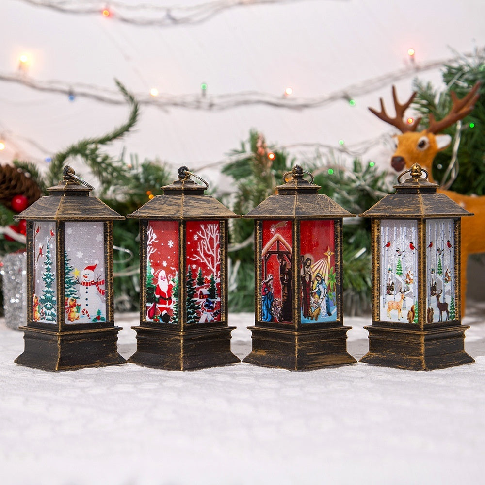 Christmas Portable Oil Lamp Santa Claus LED Night Lights Battery Powered Indoor Outdoor Hanging Lanterns Festive Party Decoration